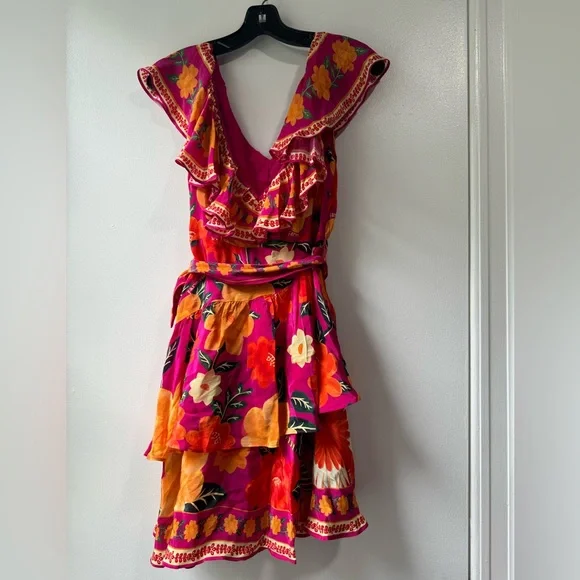 Farm Rio Pink Flowers Tapestry Mini Dress Size XS - Picture 8 of 15